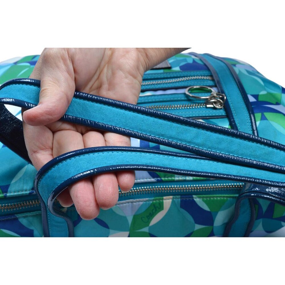 Coach Teal Blue Green Geometric Shoulder Tote - Picture 10 of 16
